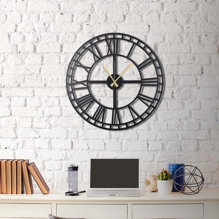 Wallity WATCH-038 Reloj de Pared Decorativo de Metal Negro 70 x 70 cm